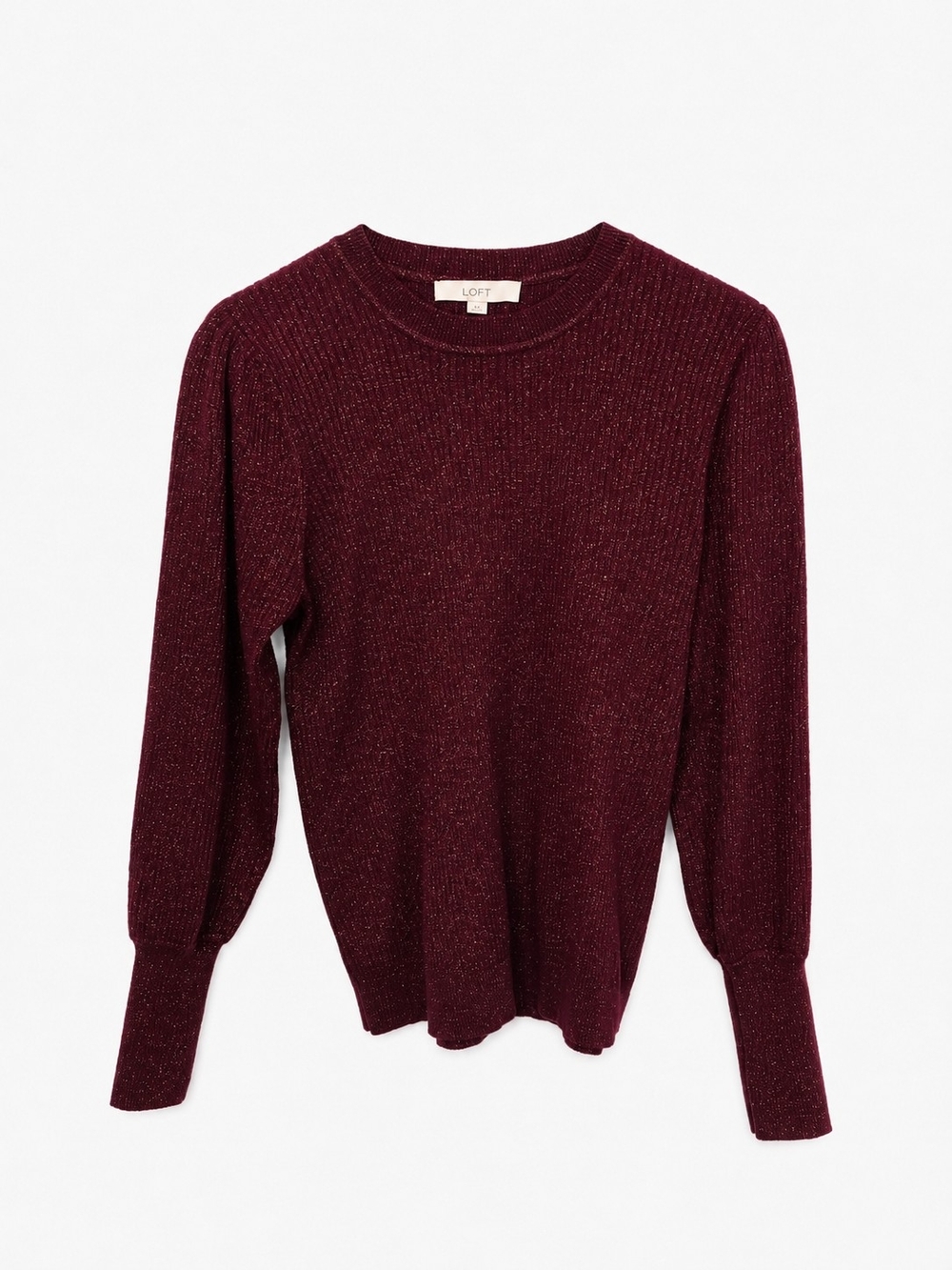 LOFT Women's Burgundy Metallic Ribbed Pullover Sweater
